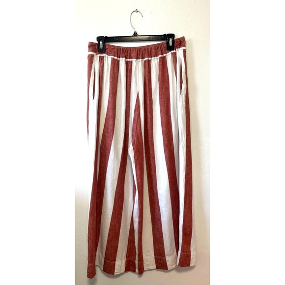 Madewell Pants - Madewell Huston Terracotta Red White Vertical Striped Cropped Linen Pants Size L